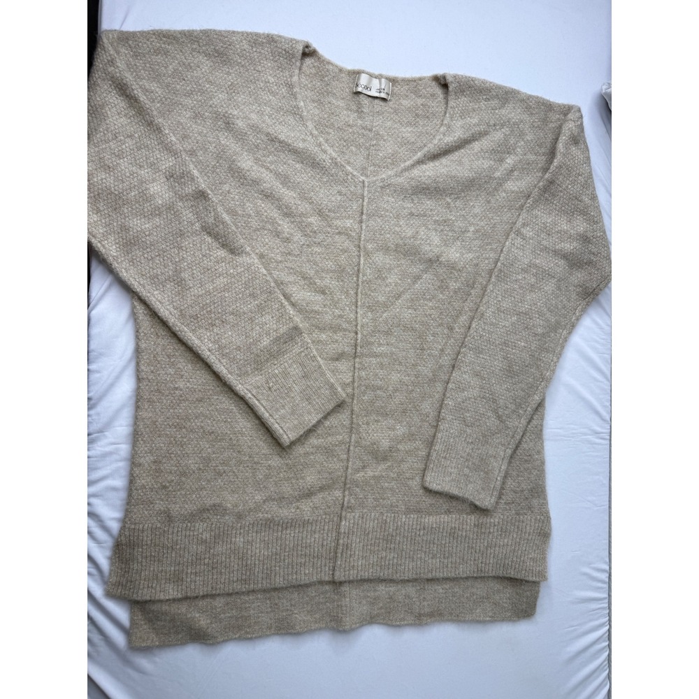 Be Cool Womens V-Neck High-Low Sweater Oatmeal Heather Drop Shoulder SM 62588